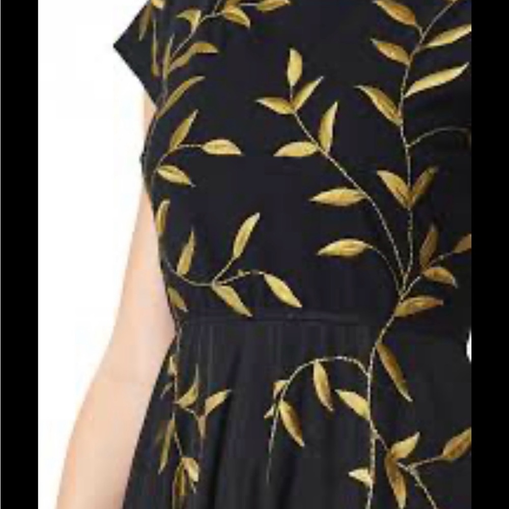 EShakti Wayward Fancies black w/ gold vine embroidery fit & flare maxi dress